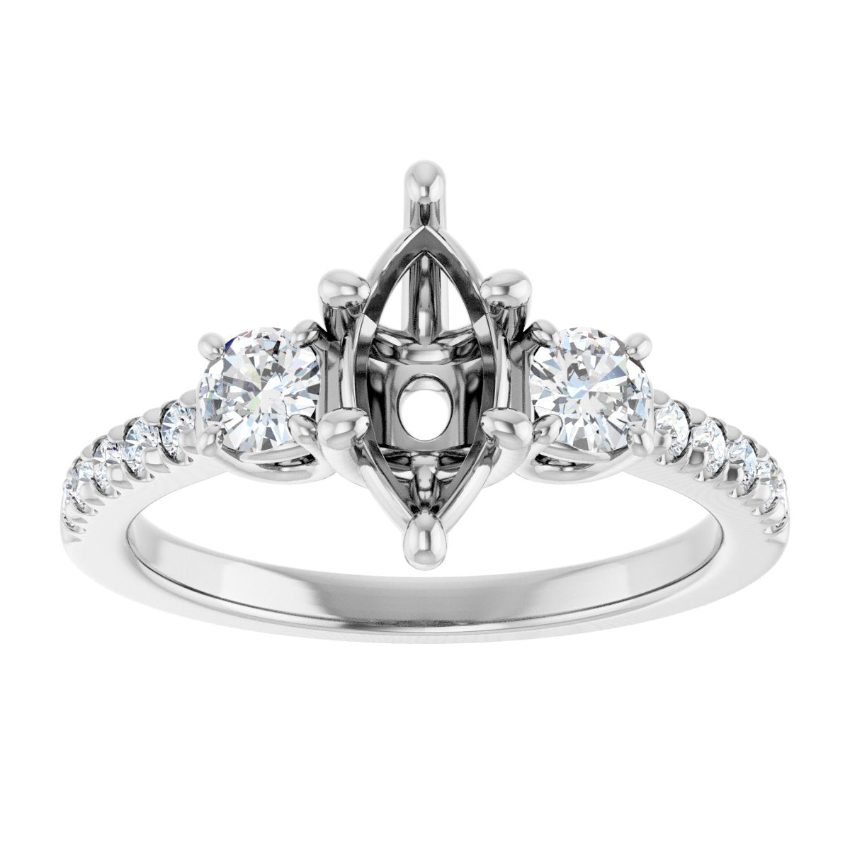 Marquise Accented Three-Stone Engagement Ring Semi-Mount - gallery - Series 123960