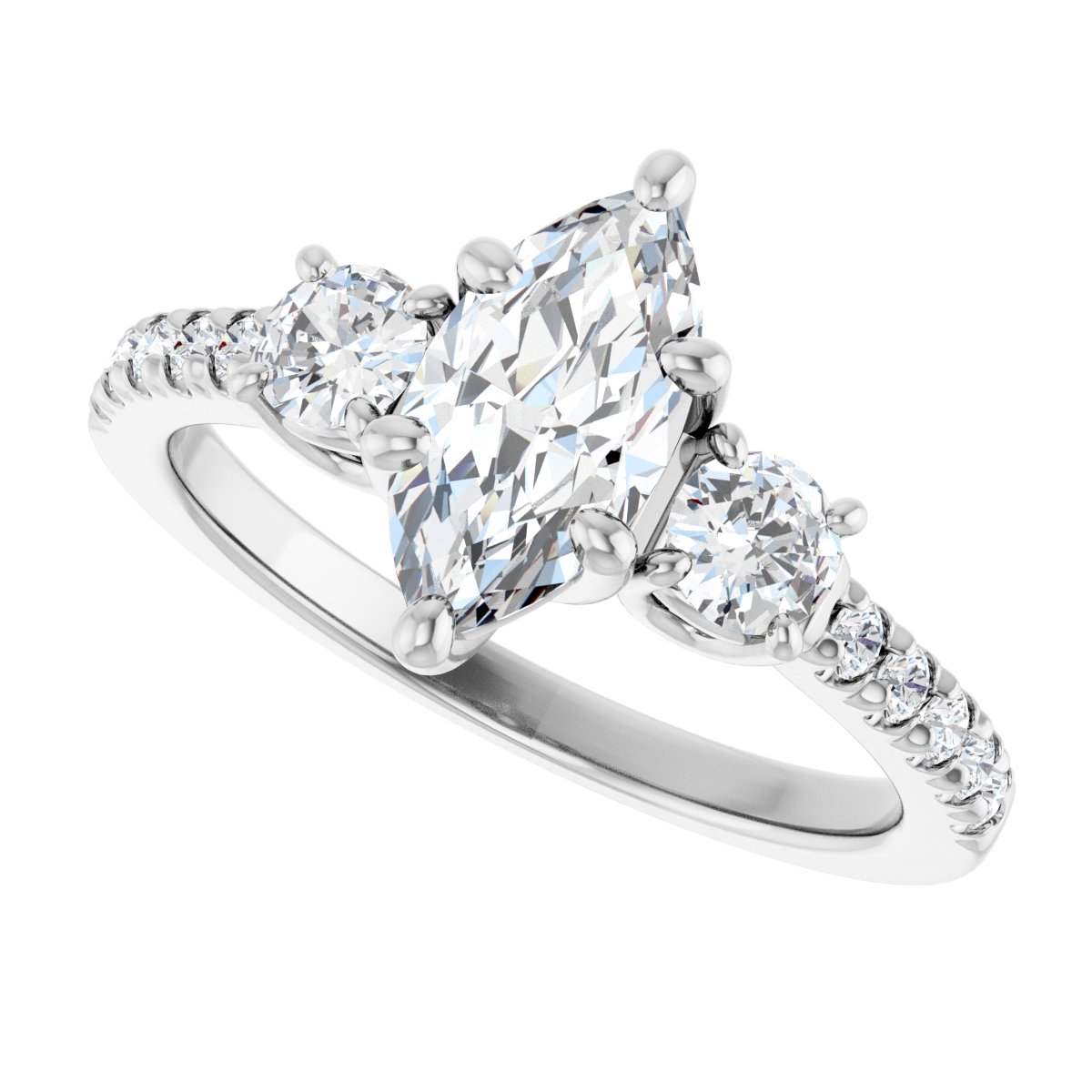 Marquise Accented Three-Stone Engagement Ring Semi-Mount - gallery - Series 123960