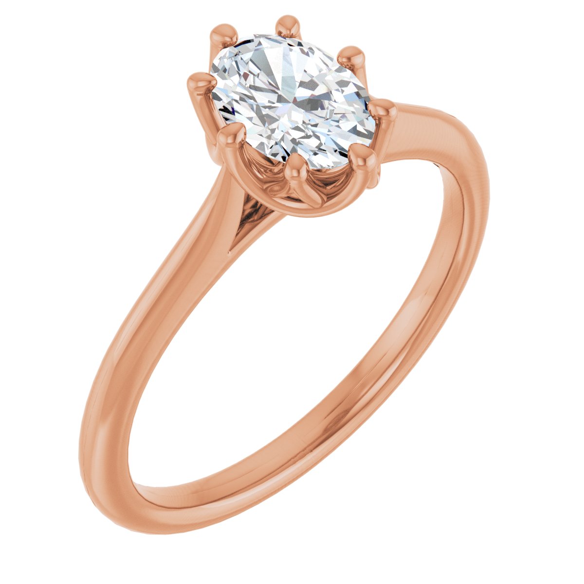 Natural Diamond Oval Solitaire Engagement Ring or Band Mounting - 18K Rose Gold - Series 124084