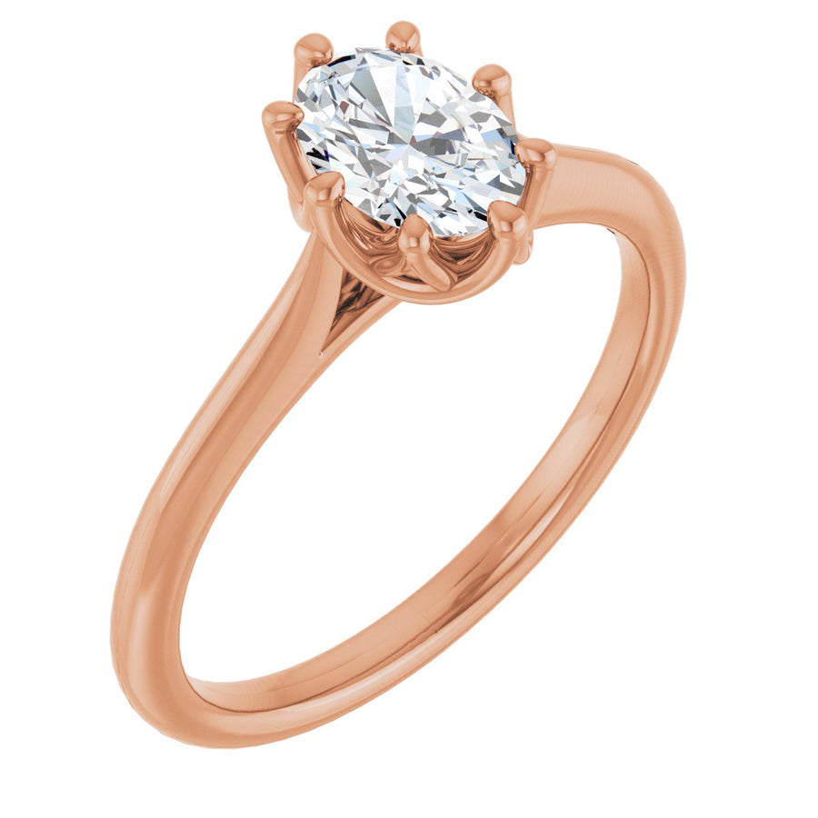 Natural Diamond Oval Solitaire Engagement Ring or Band Mounting - 18K Rose Gold - Series 124084