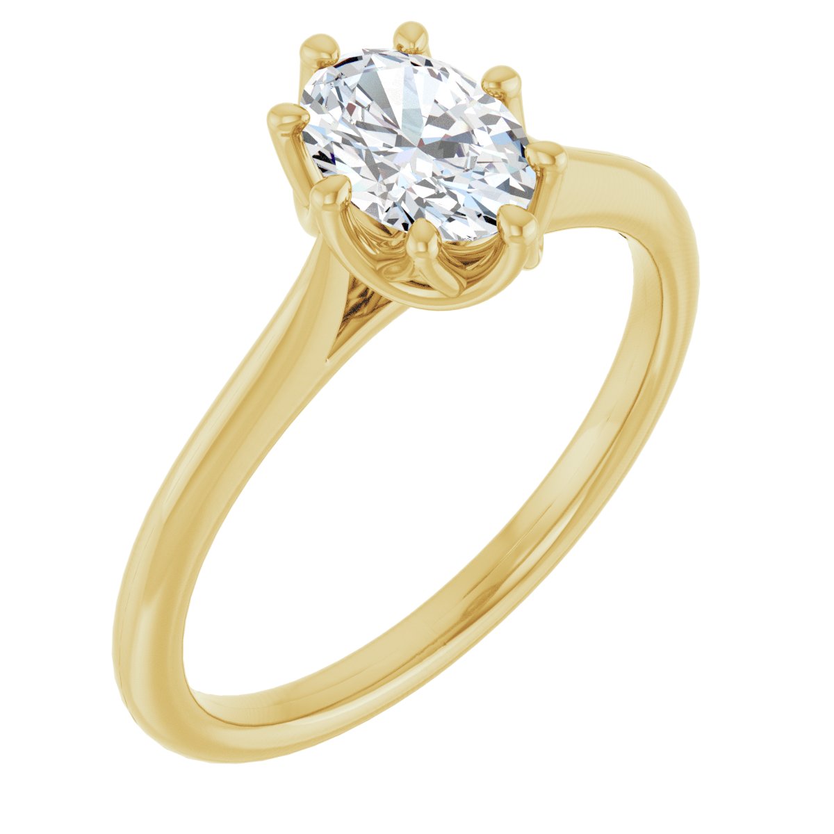 Natural Diamond Oval Solitaire Engagement Ring or Band Mounting - 18K Yellow Gold - Series 124084