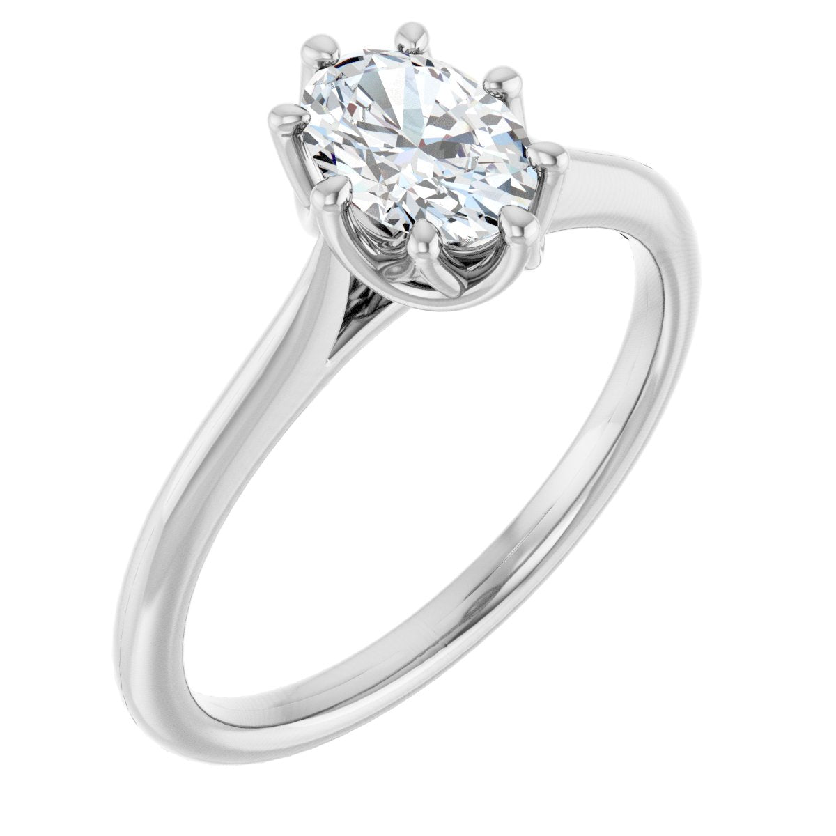Natural Diamond Oval Solitaire Engagement Ring or Band Mounting - 18K White Gold - Series 124084