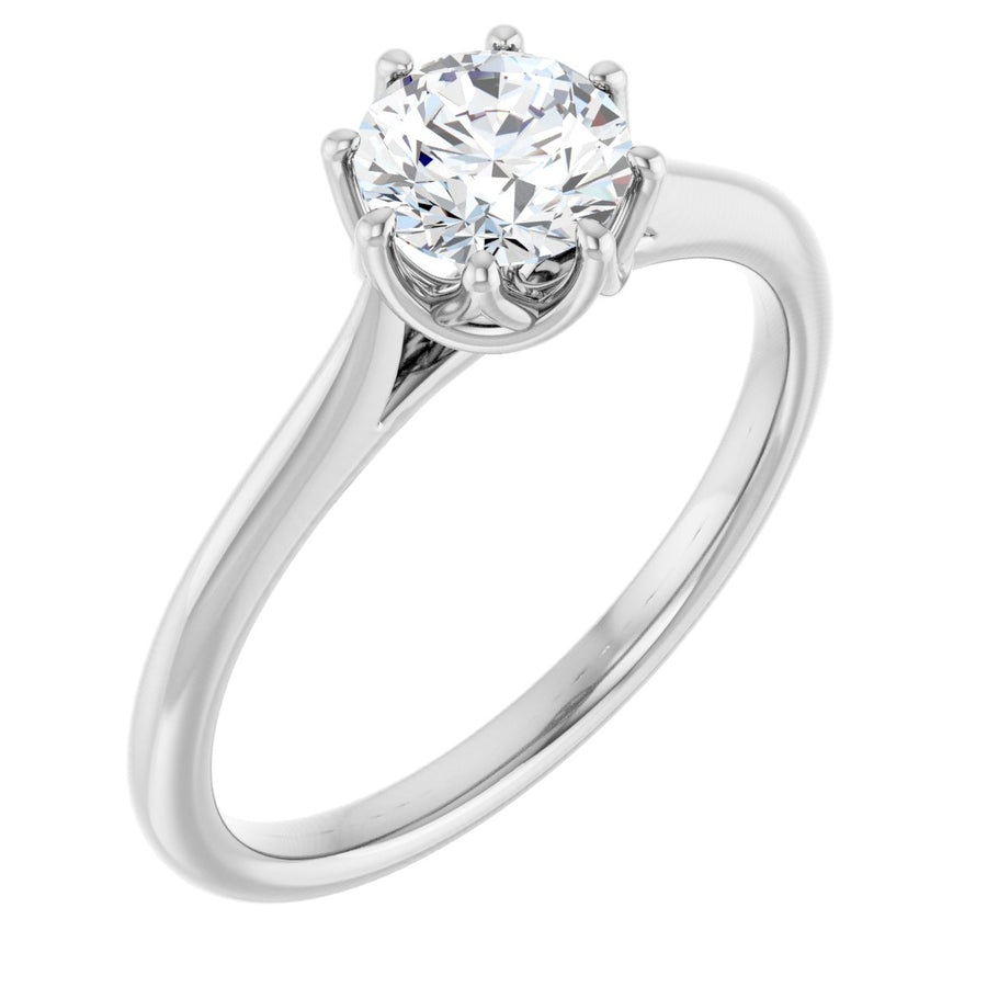Natural Diamond Round Solitaire Engagement Ring or Band Mounting - 18K White Gold - Series 124084