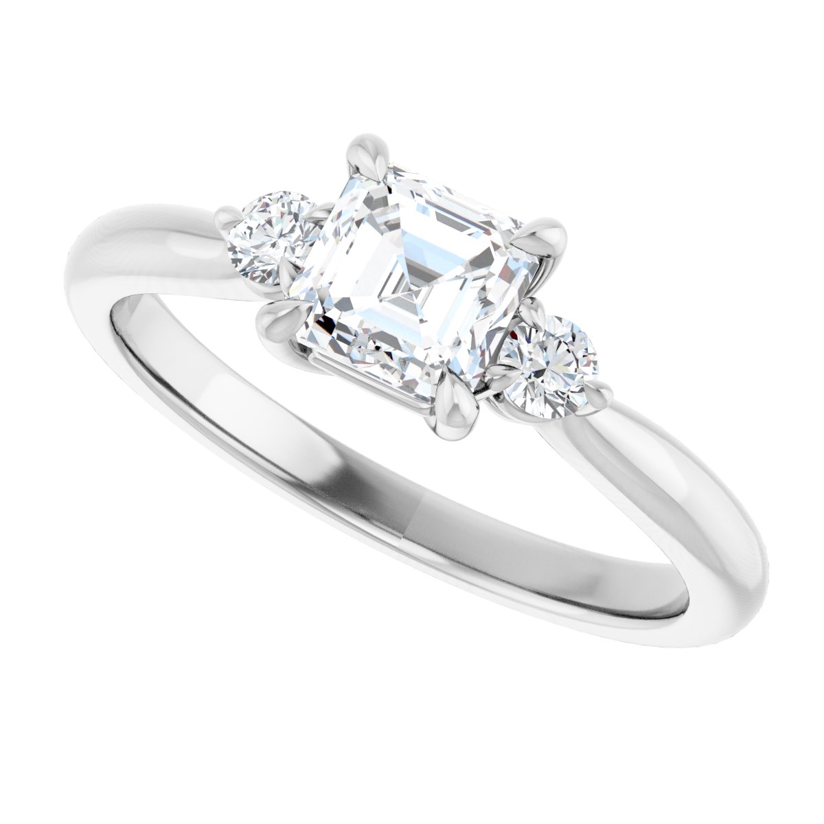 Asscher Three-Stone Engagement Ring Semi-Mount - gallery - Series 123886