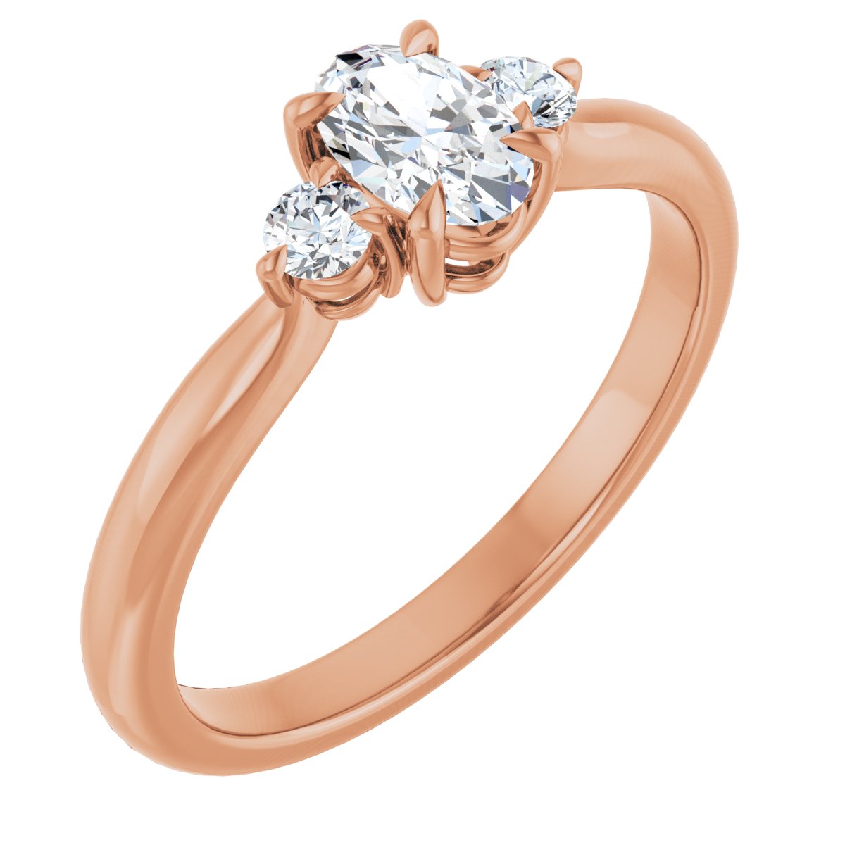 Natural Diamond Oval Three-Stone Engagement Ring Semi-Mount - 14K Rose Gold - Series 123886