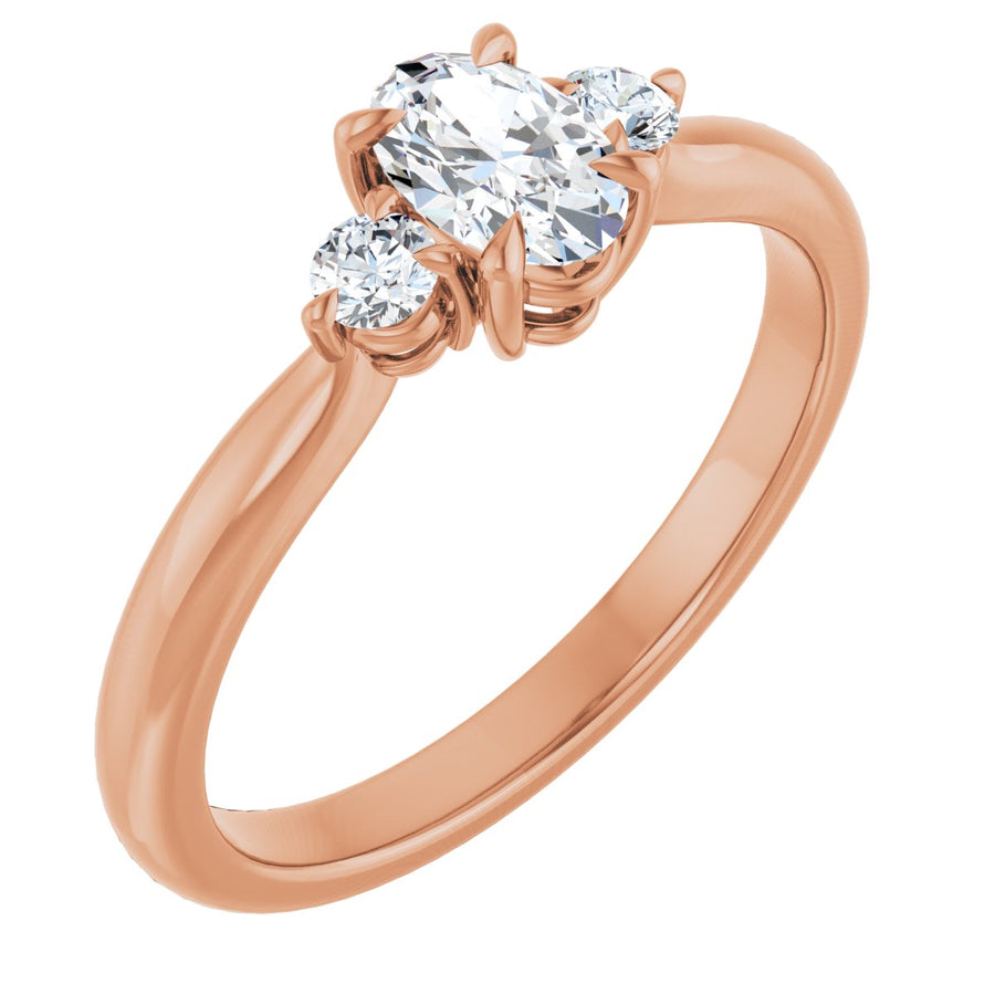 Natural Diamond Oval Three-Stone Engagement Ring Semi-Mount - 14K Rose Gold - Series 123886