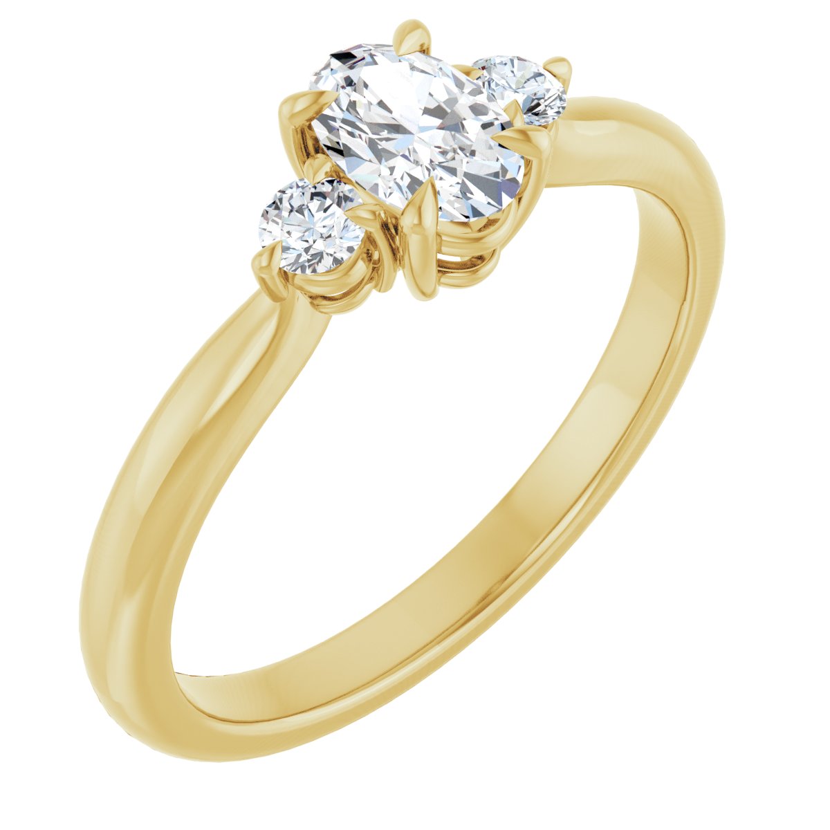 Natural Diamond Oval Three-Stone Engagement Ring Semi-Mount - 14K Yellow Gold - Series 123886
