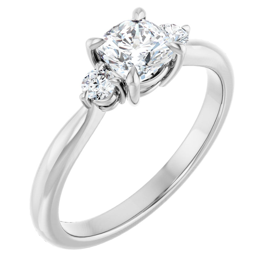 Natural Diamond Cushion Three-Stone Engagement Ring Semi-Mount - Platinum - Series 123886