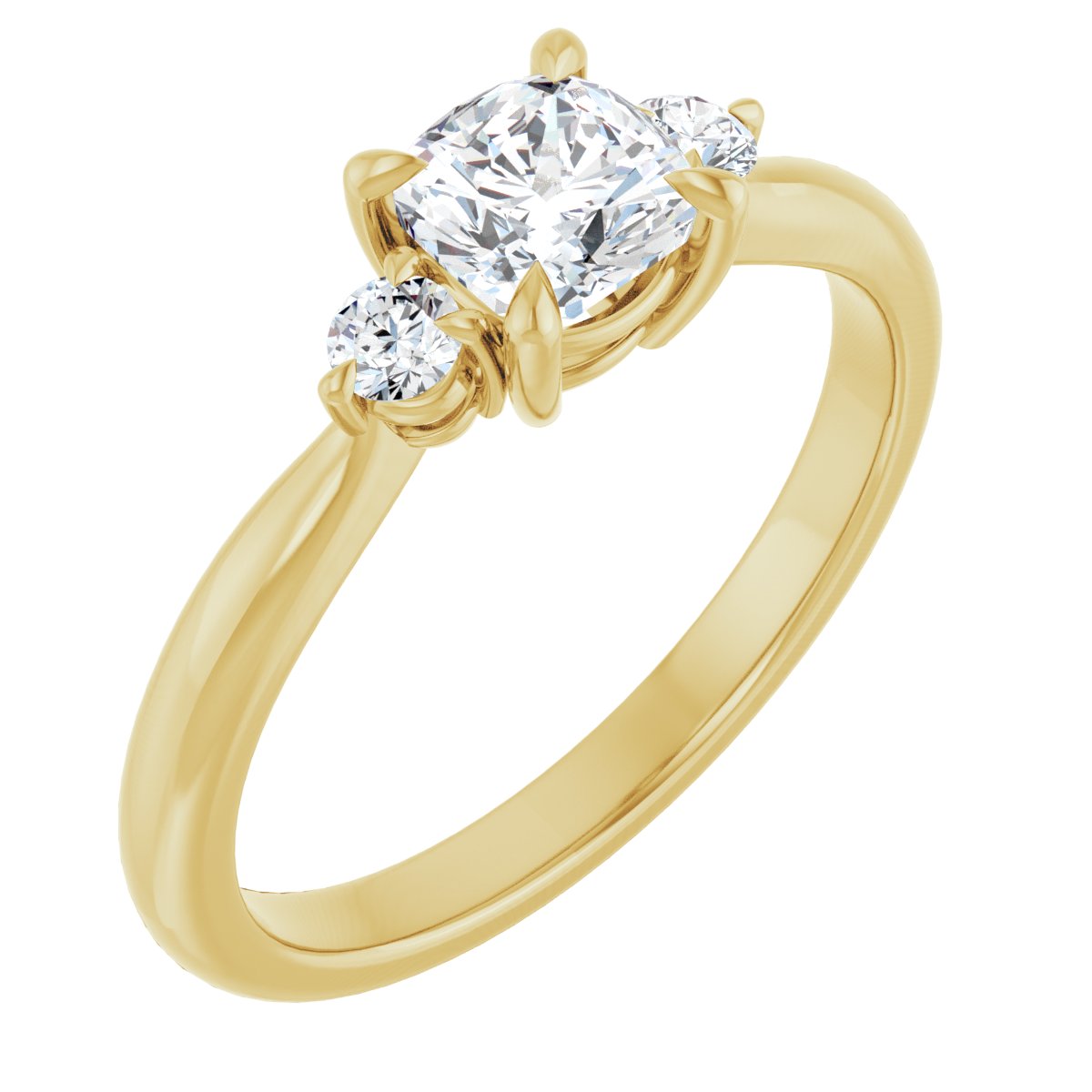 Natural Diamond Cushion Three-Stone Engagement Ring Semi-Mount - 14K Yellow Gold - Series 123886