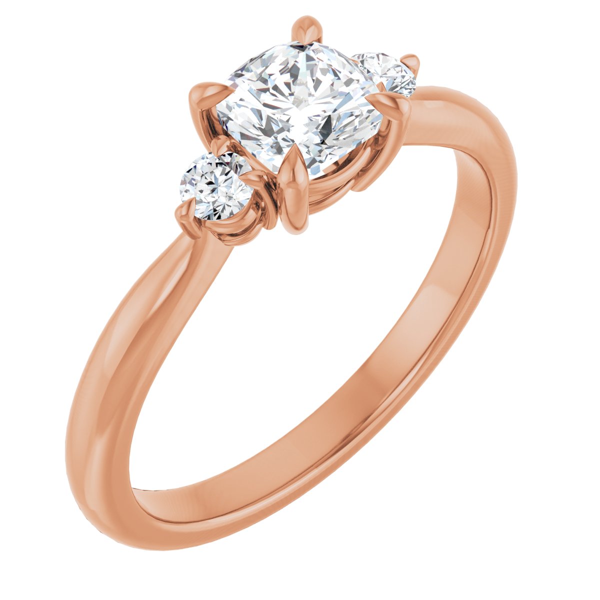 Natural Diamond Cushion Three-Stone Engagement Ring Semi-Mount - 14K Rose Gold - Series 123886