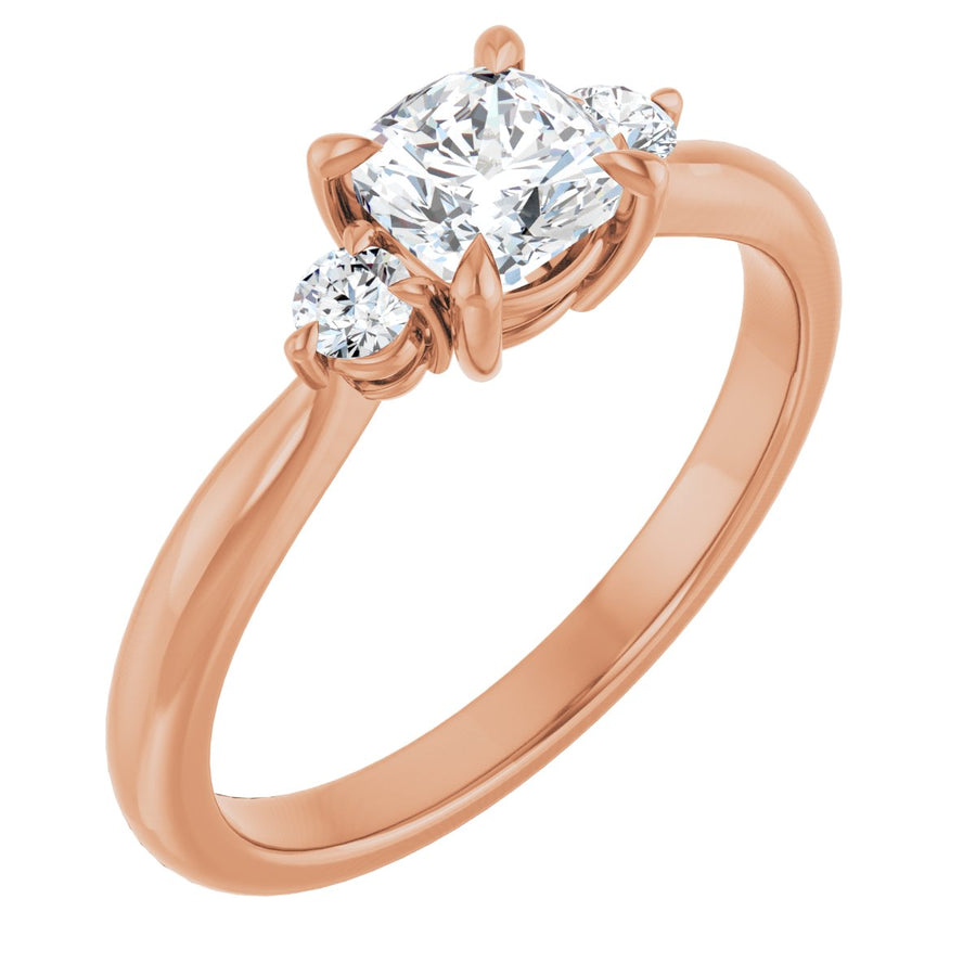 Natural Diamond Cushion Three-Stone Engagement Ring Semi-Mount - 14K Rose Gold - Series 123886