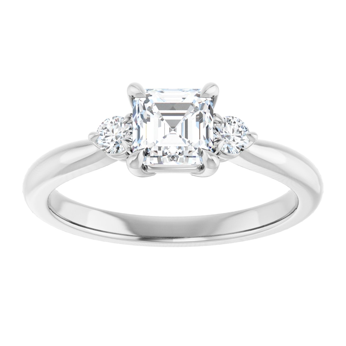 Asscher Three-Stone Engagement Ring Semi-Mount - gallery - Series 123886