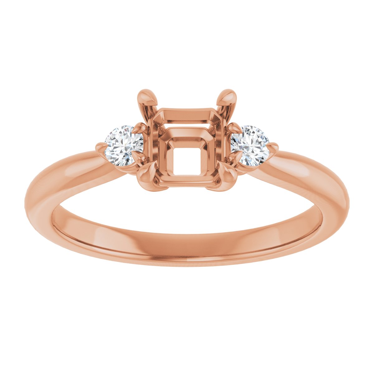 Asscher Three-Stone Engagement Ring Semi-Mount - gallery - Series 123886