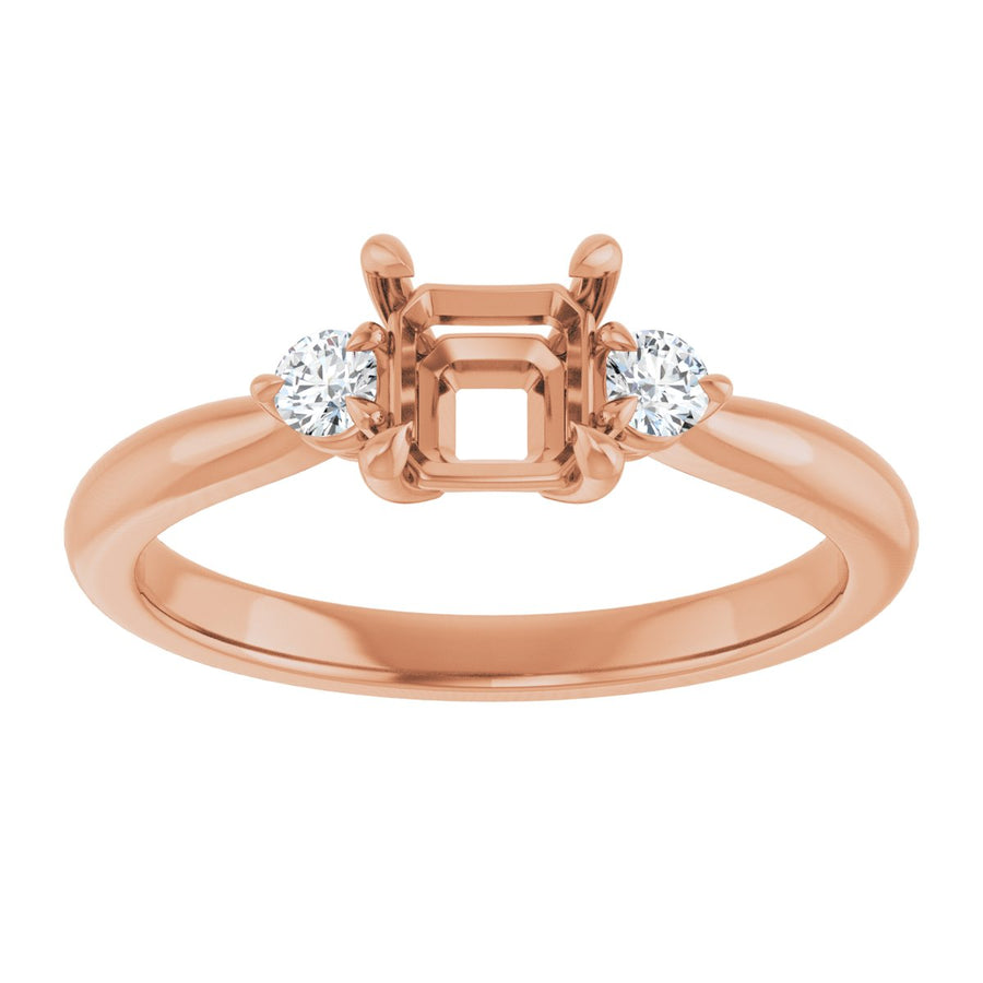 Asscher Three-Stone Engagement Ring Semi-Mount - gallery - Series 123886