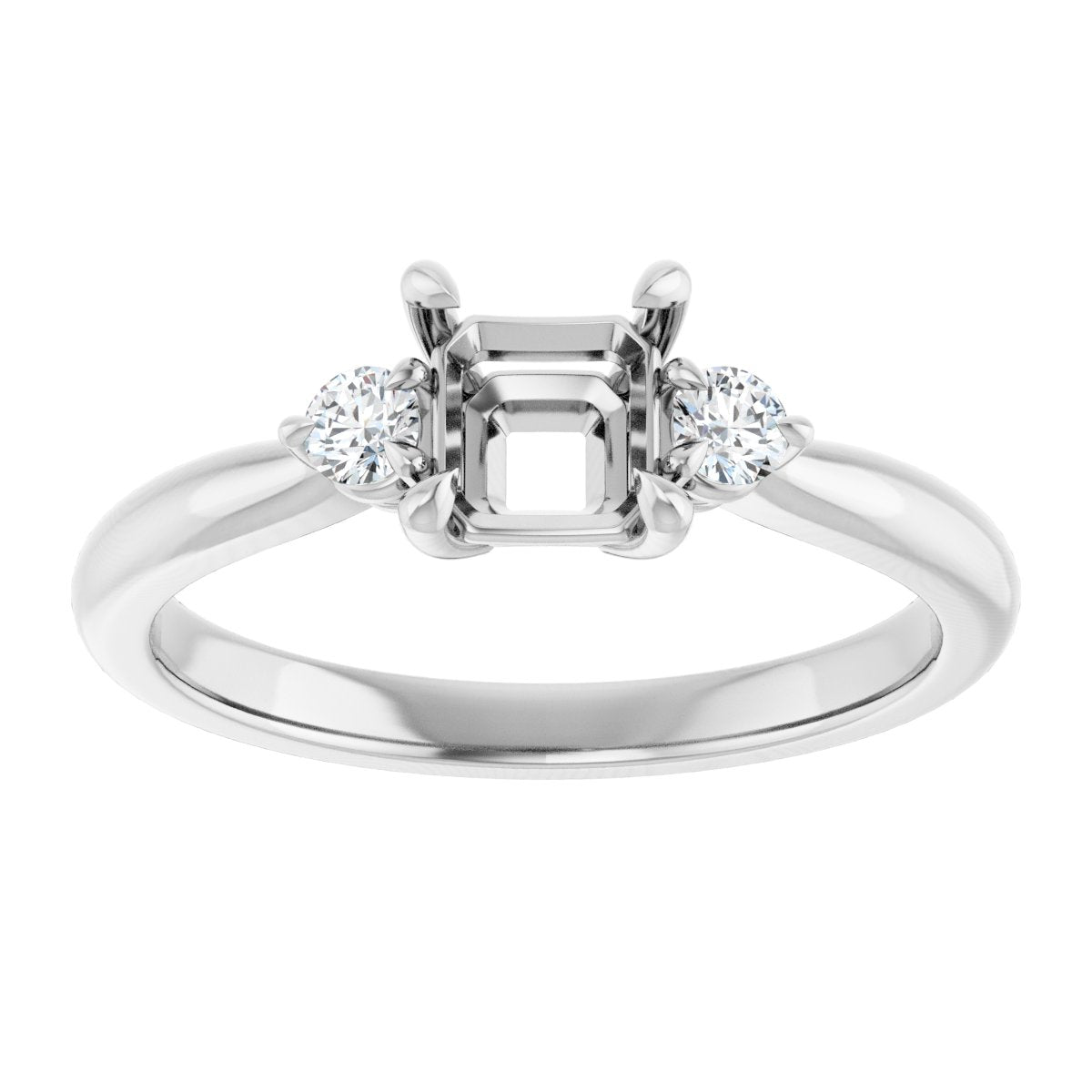 Asscher Three-Stone Engagement Ring Semi-Mount - gallery - Series 123886