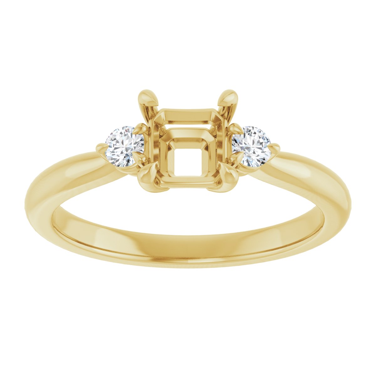 Asscher Three-Stone Engagement Ring Semi-Mount - gallery - Series 123886