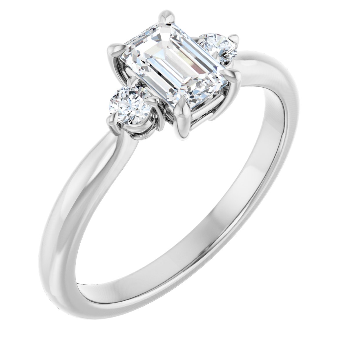 Natural Diamond Emerald Three-Stone Engagement Ring Semi-Mount - Platinum - Series 123886
