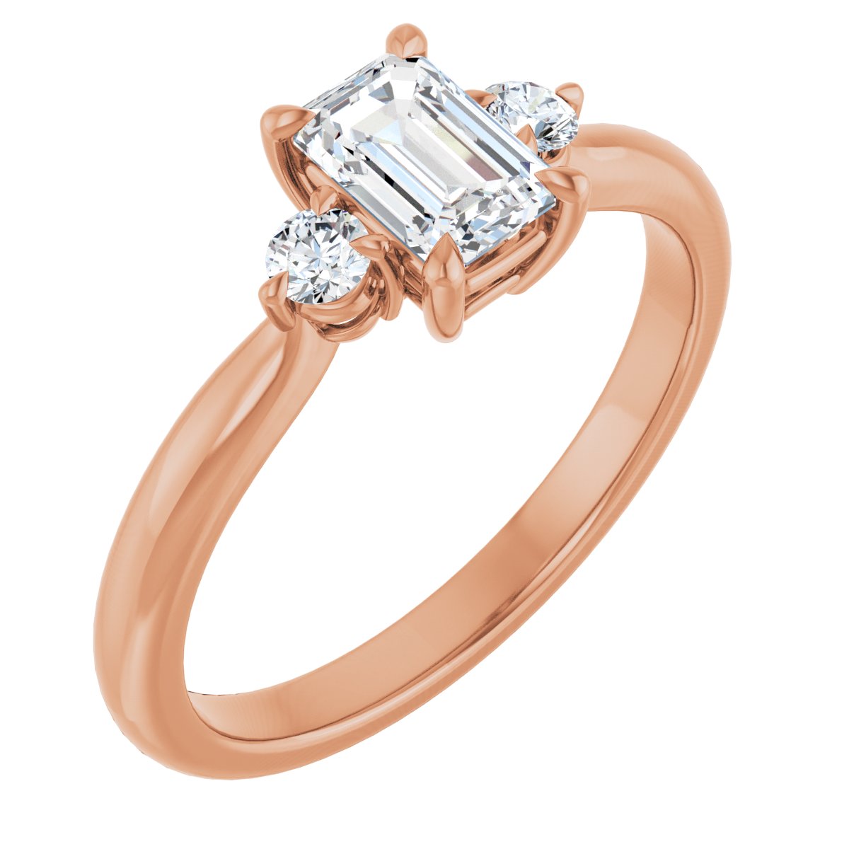 Natural Diamond Emerald Three-Stone Engagement Ring Semi-Mount - 14K Rose Gold - Series 123886
