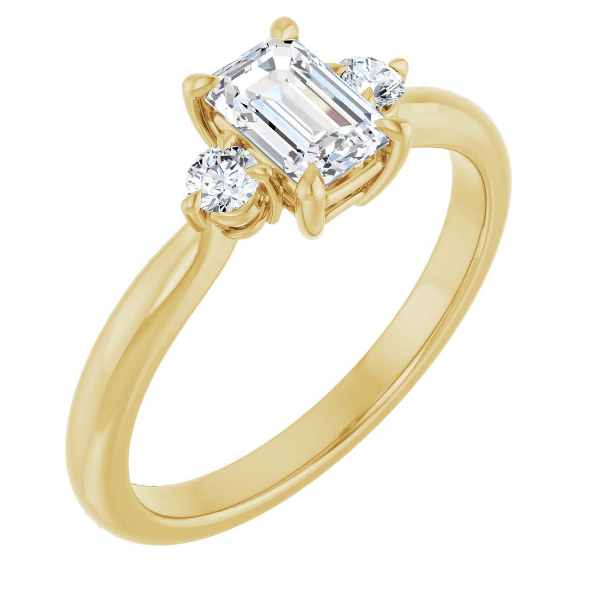 Natural Diamond Emerald Three-Stone Engagement Ring Semi-Mount - 14K Yellow Gold - Series 123886