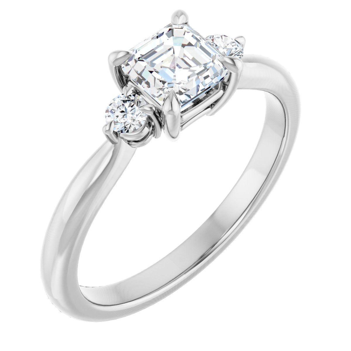 Natural Diamond Asscher Three-Stone Engagement Ring Semi-Mount - Platinum - Series 123886