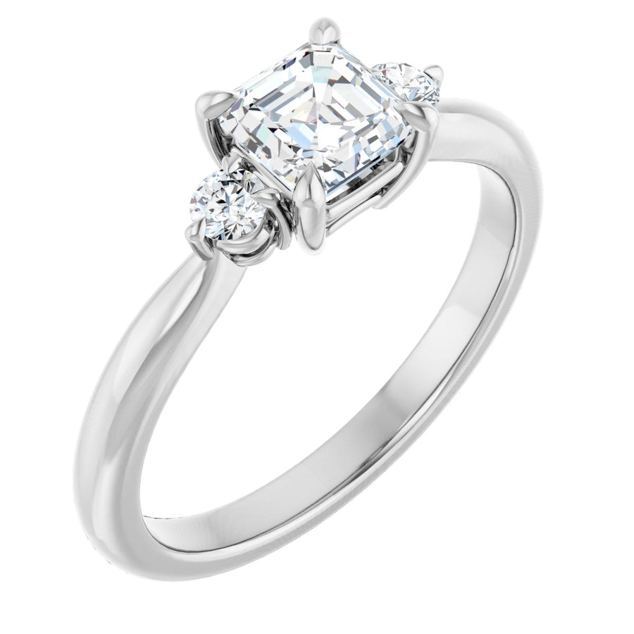 Natural Diamond Asscher Three-Stone Engagement Ring Semi-Mount - Platinum - Series 123886