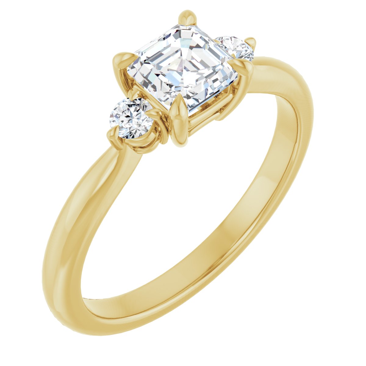 Natural Diamond Asscher Three-Stone Engagement Ring Semi-Mount - 14K Yellow Gold - Series 123886