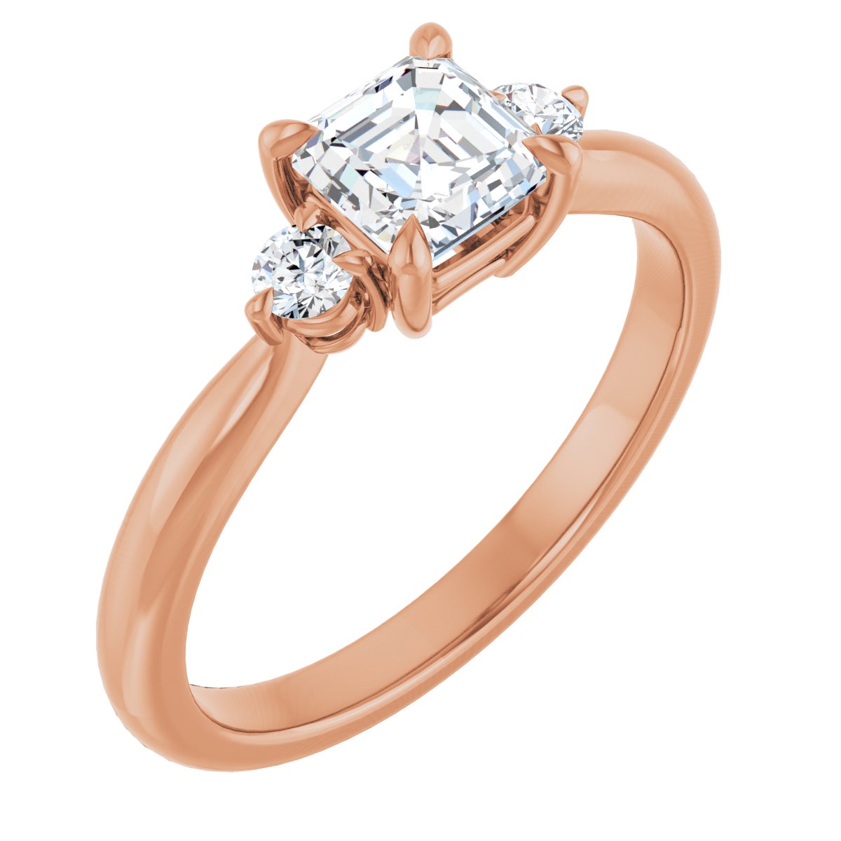 Natural Diamond Asscher Three-Stone Engagement Ring Semi-Mount - 14K Rose Gold - Series 123886