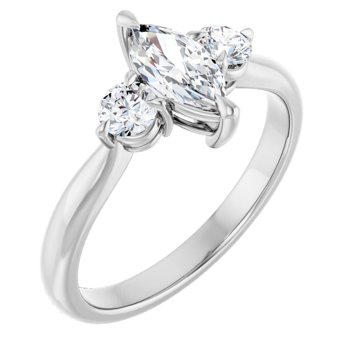 Natural Diamond Marquise Three-Stone Engagement Ring Semi-Mount - Platinum - Series 123886
