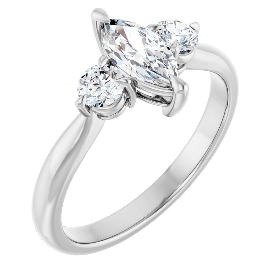 Natural Diamond Marquise Three-Stone Engagement Ring Semi-Mount - Platinum - Series 123886