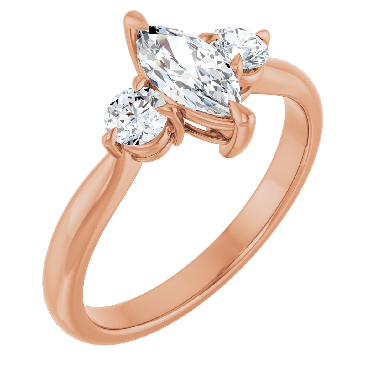 Natural Diamond Marquise Three-Stone Engagement Ring Semi-Mount - 14K Rose Gold - Series 123886