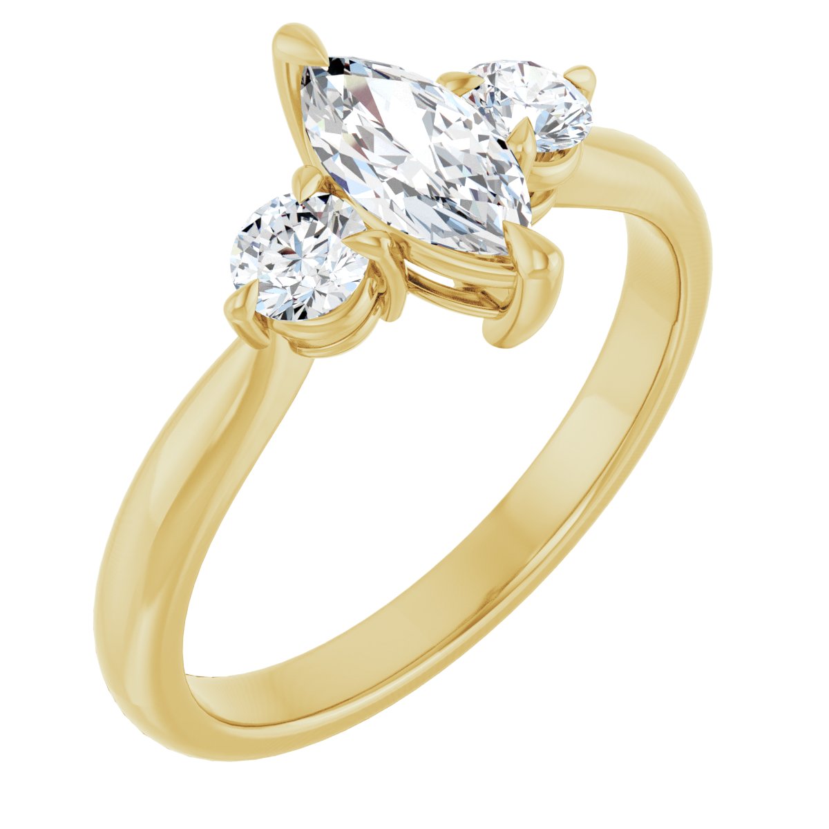 Natural Diamond Marquise Three-Stone Engagement Ring Semi-Mount - 14K Yellow Gold - Series 123886