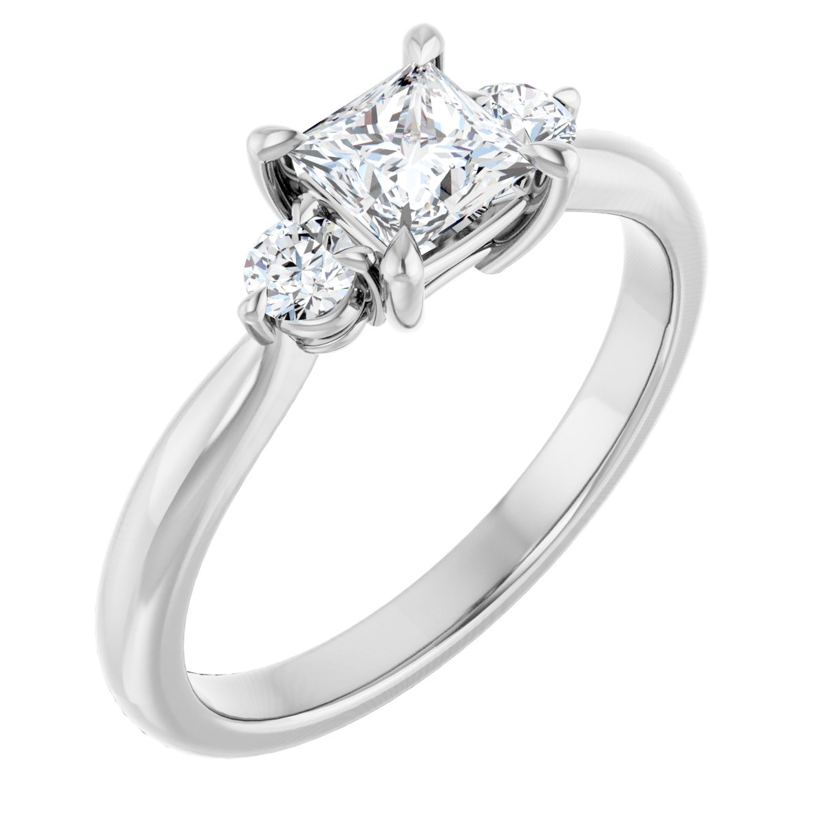 Natural Diamond Square Three-Stone Engagement Ring Semi-Mount - Platinum - Series 123886