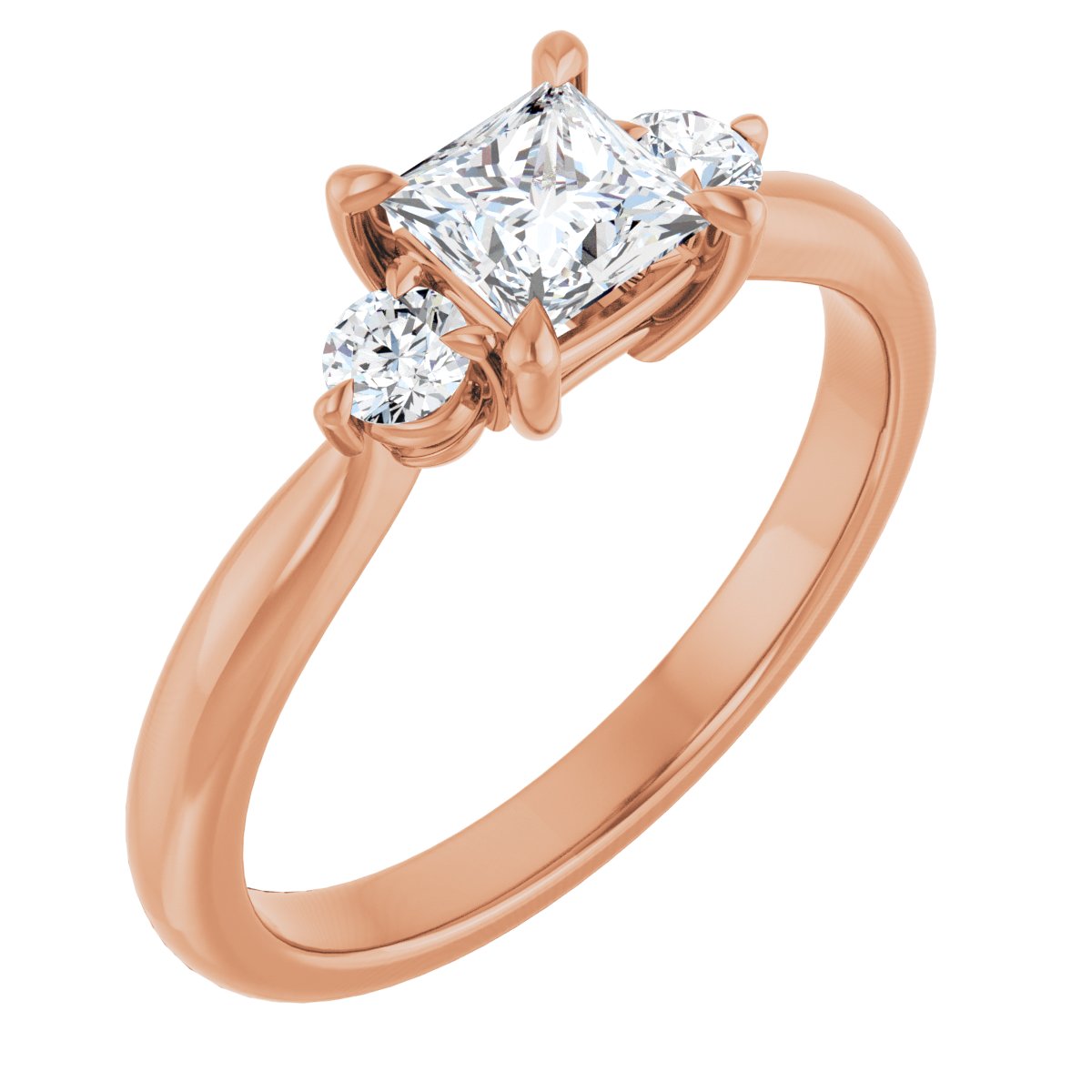 Natural Diamond Square Three-Stone Engagement Ring Semi-Mount - 14K Rose Gold - Series 123886