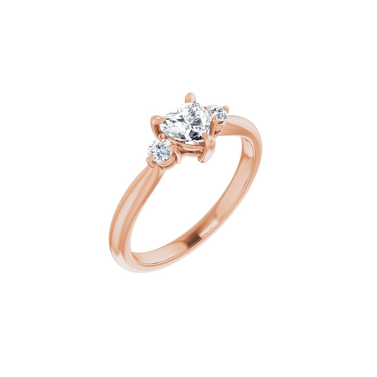 Natural Diamond Heart Three-Stone Engagement Ring Semi-Mount - 14K Rose Gold - Series 123886