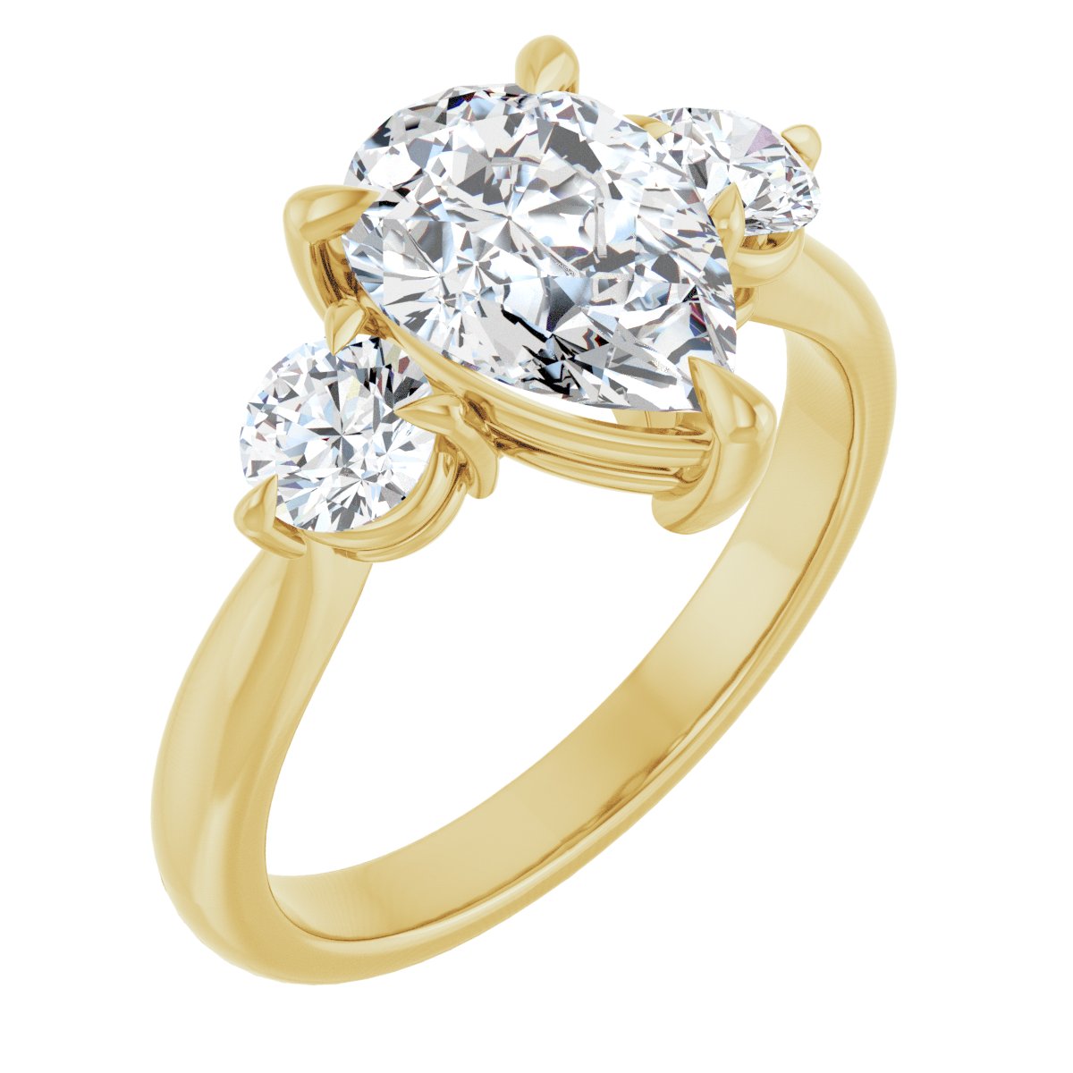 Natural Diamond Pear Three-Stone Engagement Ring Semi-Mount - 14K Yellow Gold - Series 123886