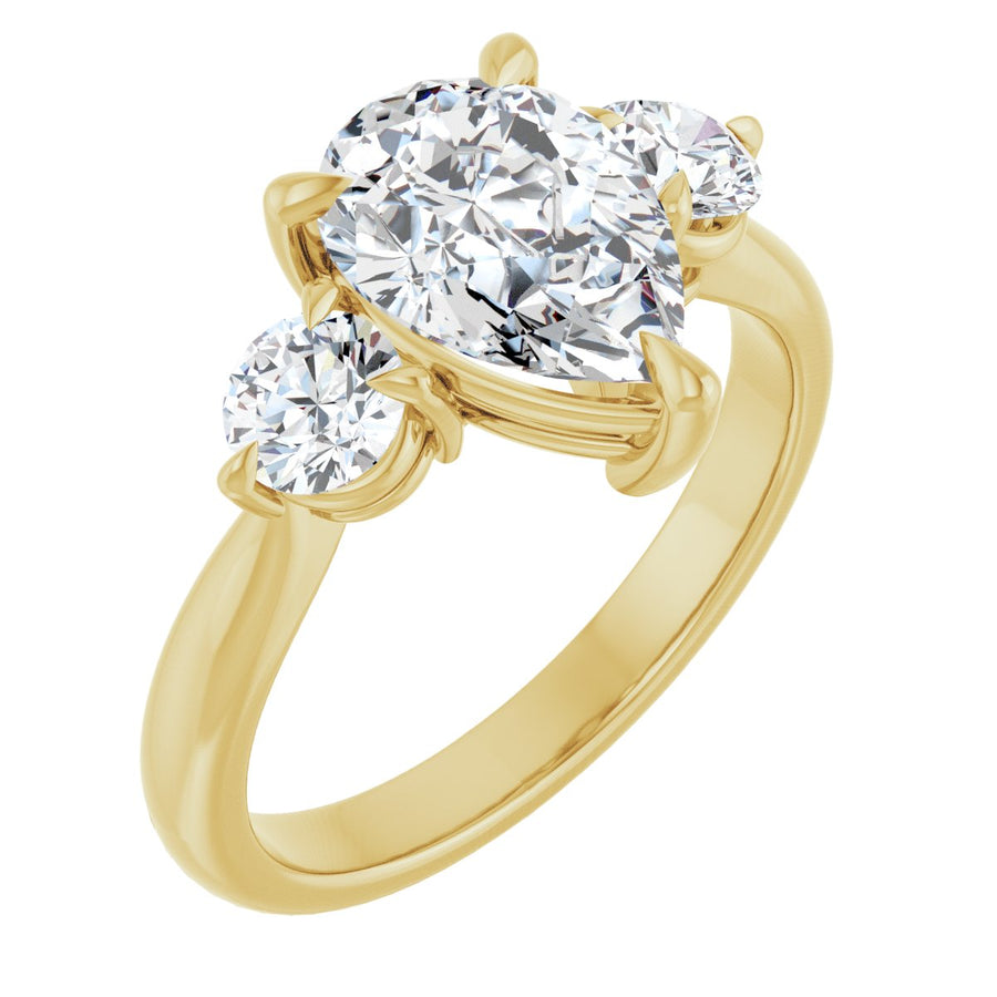 Natural Diamond Pear Three-Stone Engagement Ring Semi-Mount - 14K Yellow Gold - Series 123886