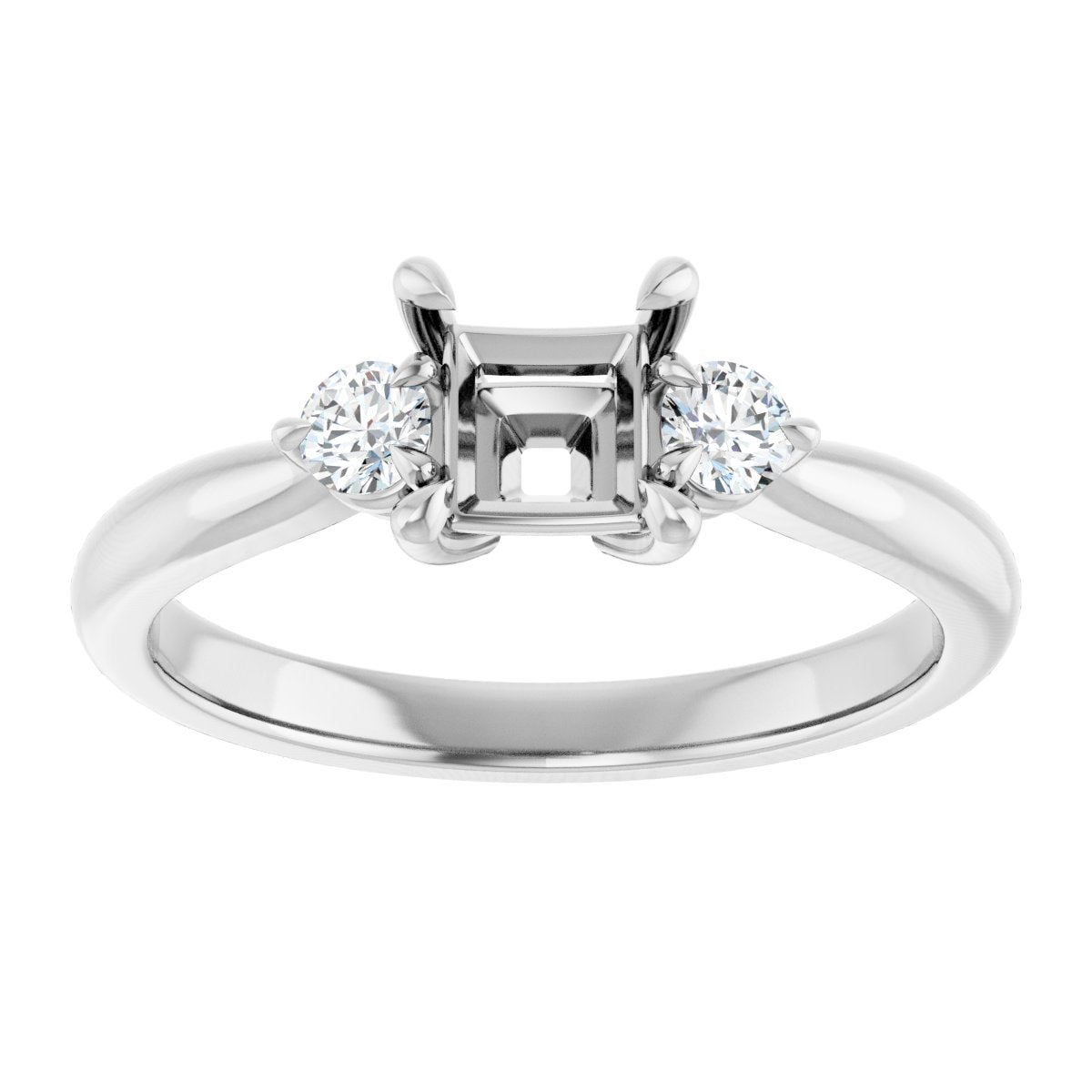 Square Three-Stone Engagement Ring Semi-Mount - gallery - Series 123886