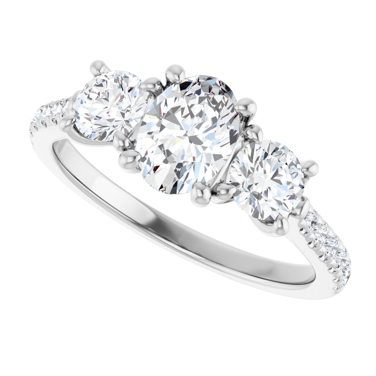 Oval Three-Stone Engagement Ring Semi-Mount - gallery - Series 123447