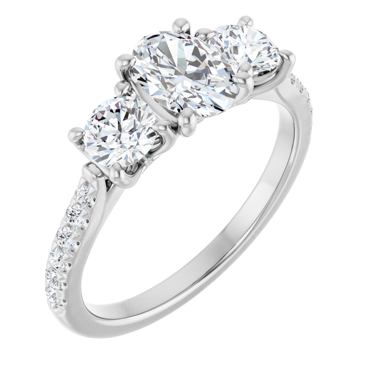 Natural Diamond Oval Three-Stone Engagement Ring Semi-Mount - Platinum - Series 123447