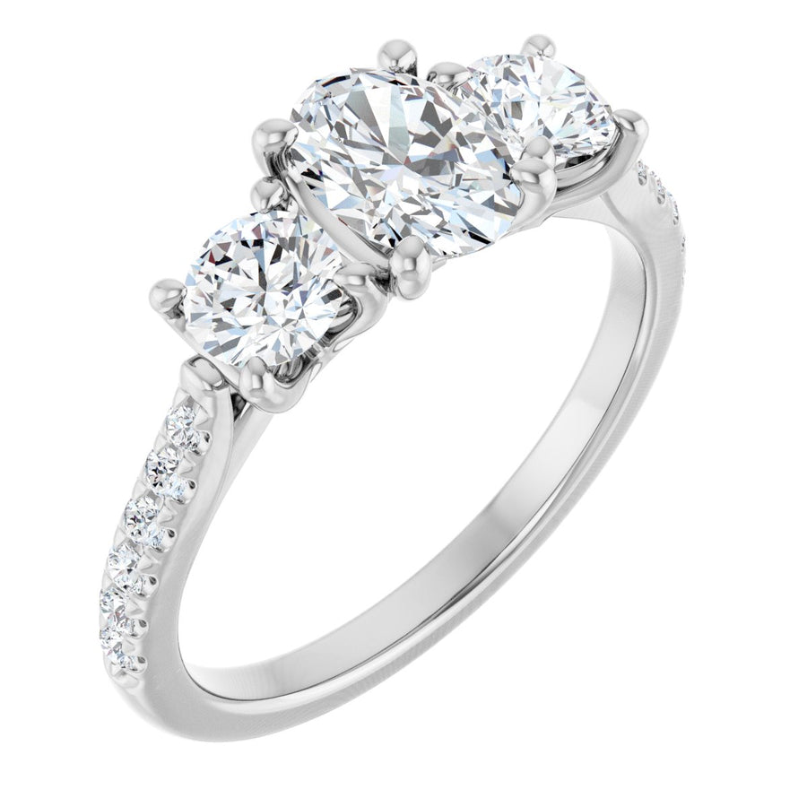 Natural Diamond Oval Three-Stone Engagement Ring Semi-Mount - Platinum - Series 123447