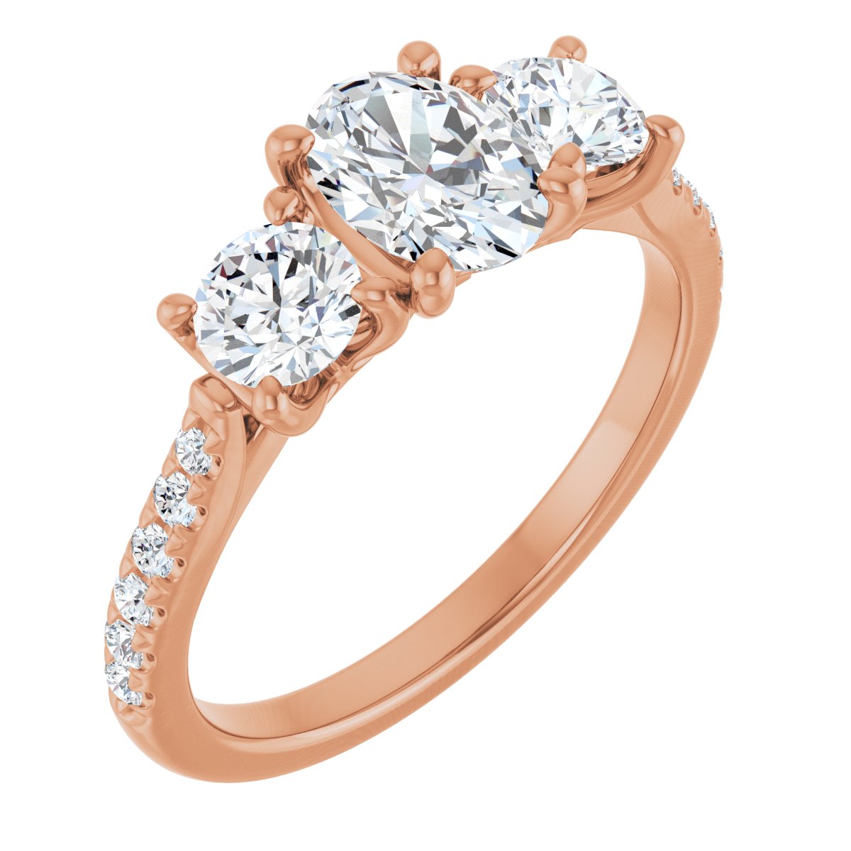 Natural Diamond Oval Three-Stone Engagement Ring Semi-Mount - 14K Rose Gold - Series 123447