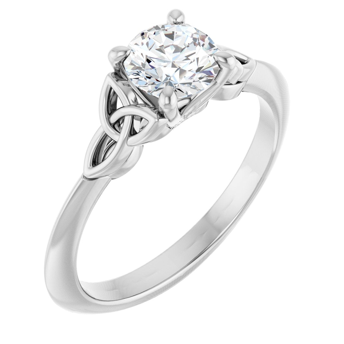 Natural Diamond Round Solitaire Celtic-Inspired Engagement Ring or Band Mounting - 18K White Gold - Series 124179