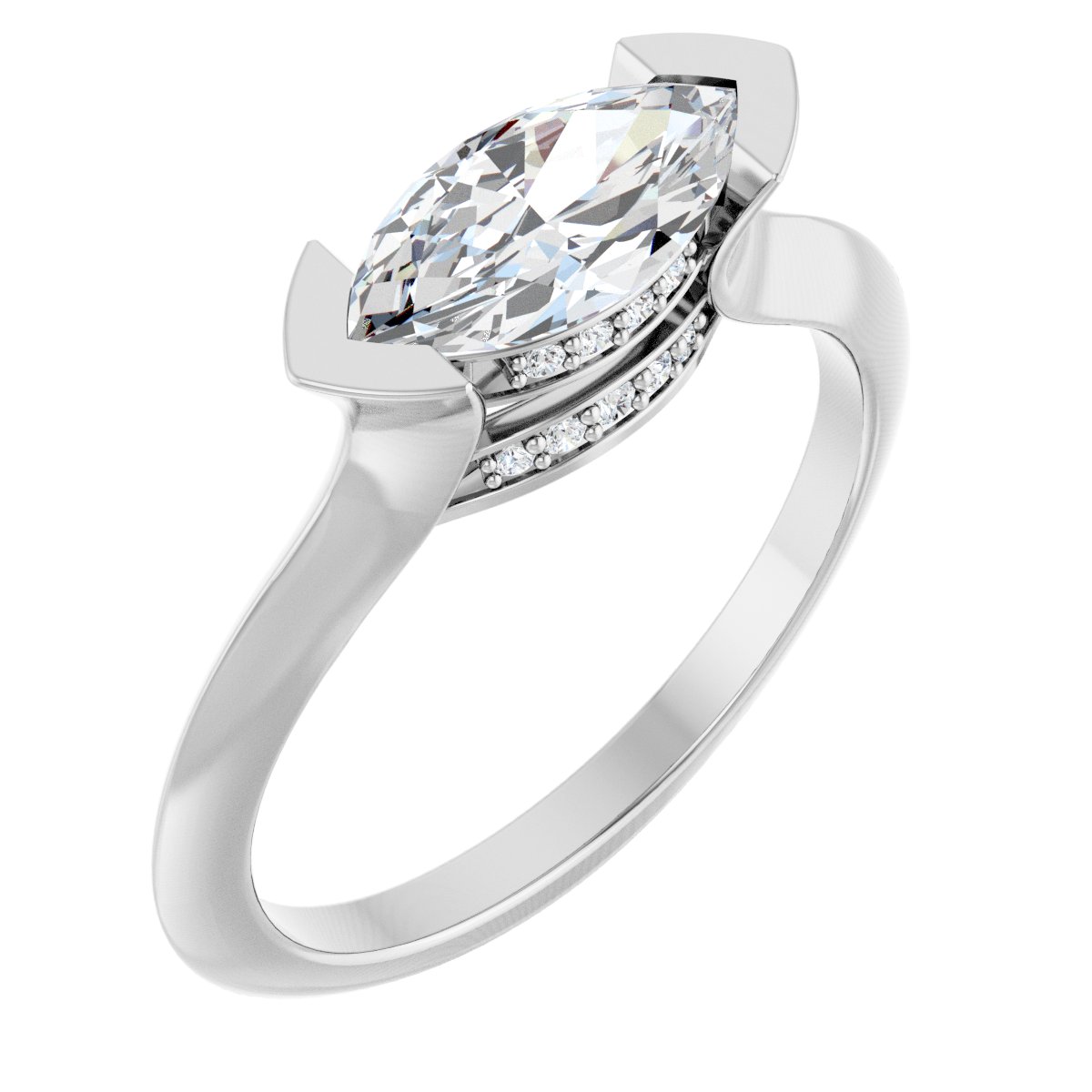 Natural Diamond Marquise V-Prong Hidden Halo-Style Engagement Ring Semi-Mount - Platinum - Series 124283