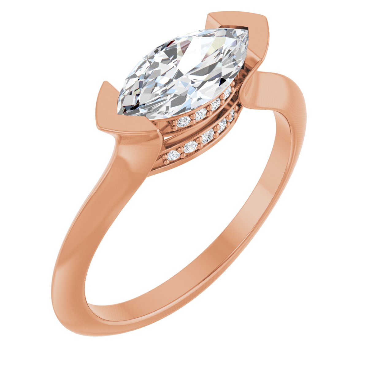 Natural Diamond Marquise V-Prong Hidden Halo-Style Engagement Ring Semi-Mount - 14K Rose Gold - Series 124283