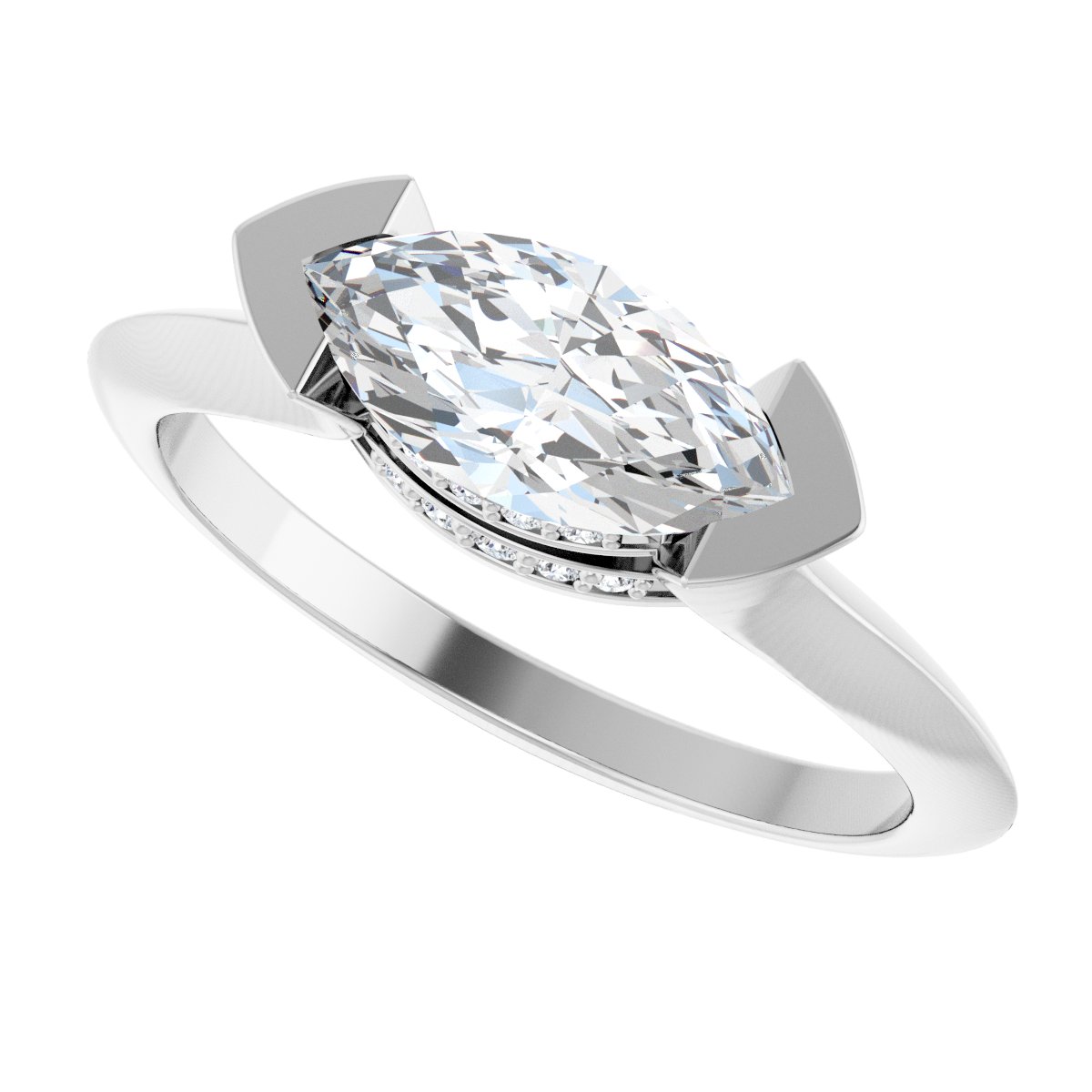 Marquise V-Prong Hidden Halo-Style Engagement Ring Semi-Mount - gallery - Series 124283