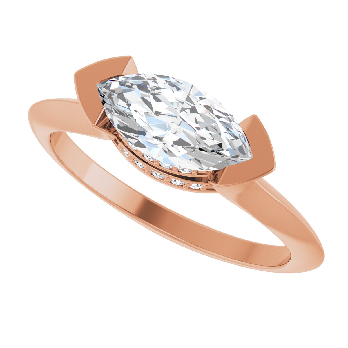 Marquise V-Prong Hidden Halo-Style Engagement Ring Semi-Mount - gallery - Series 124283