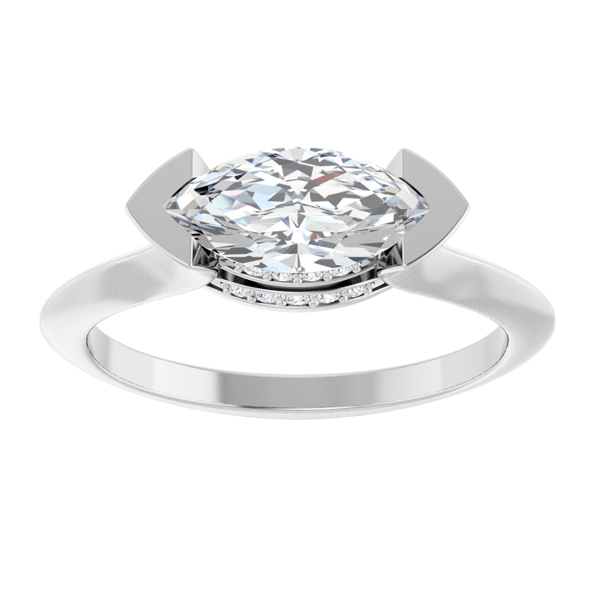 Marquise V-Prong Hidden Halo-Style Engagement Ring Semi-Mount - gallery - Series 124283