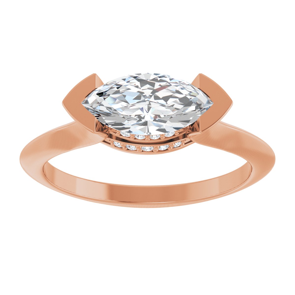 Marquise V-Prong Hidden Halo-Style Engagement Ring Semi-Mount - gallery - Series 124283