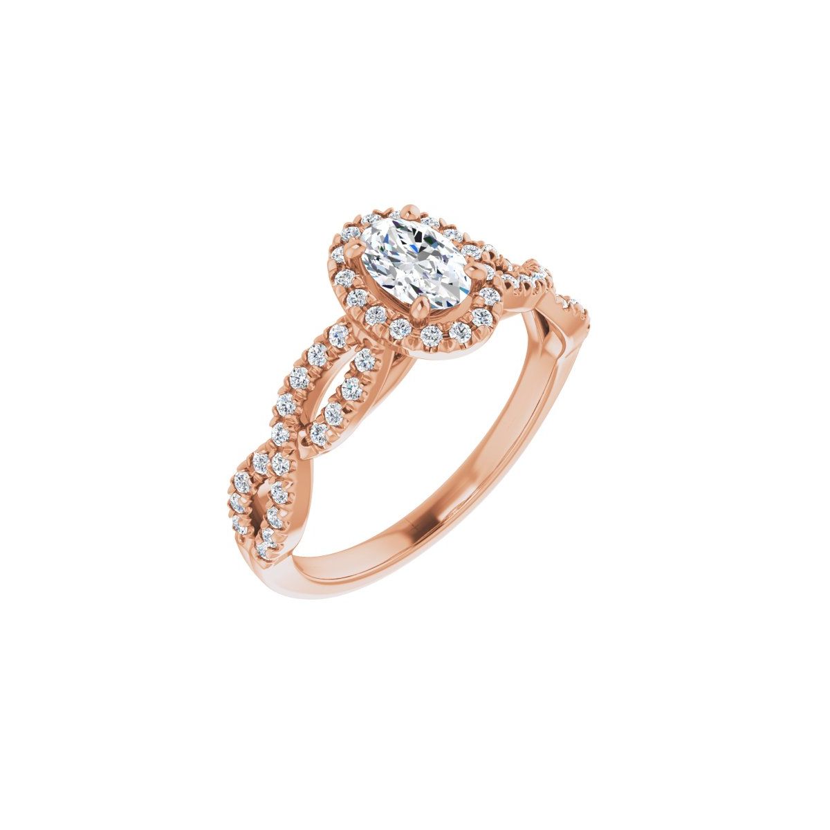 Natural Diamond Oval Halo-Style Infinity-Inspired Engagement Ring Semi-Mount - 14K Rose Gold - Series 124246