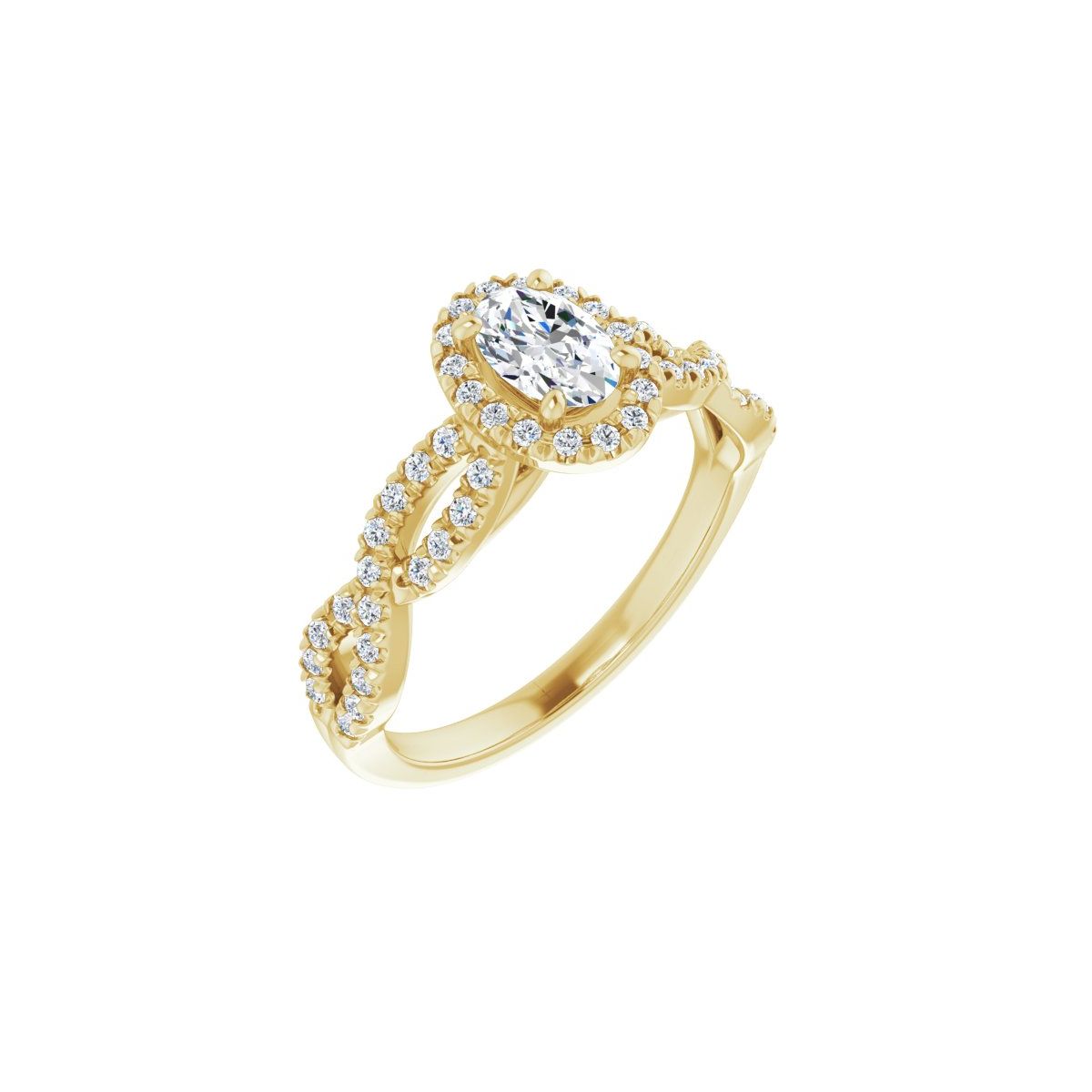 Natural Diamond Oval Halo-Style Infinity-Inspired Engagement Ring Semi-Mount - 14K Yellow Gold - Series 124246